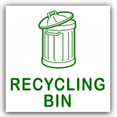 1 x Recycling Bin-WITH BIN IMAGE-Self Adhesive Sticker-Recycle Logo Sign-Green on White Waste Environment Label 